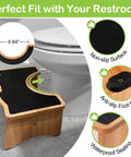 Sturdy Wood Squatting Toilet Stool With Non Slip Surface placed near toilet, showing anti-slip pads and waterproof sealing.