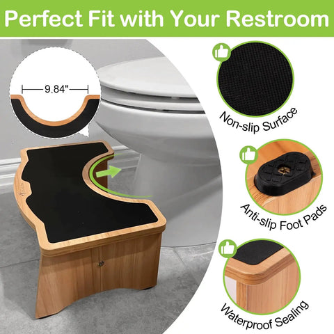 Wooden Toilet Stool 7 Inch Folding Potty Step For Bathroom, Non Slip, Sturdy As Heck Squat Stool with anti-slip surface