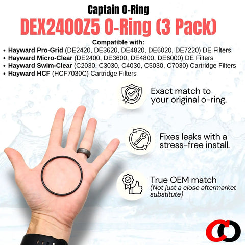 Replacement O Ring DEX2400Z5 For Hayward Filter Outlet Elbow Fits Micro-Clear Pro-Grid Swim-Clear And HCF Cartridge Filters Must Have Aladdin O24 Fittings 3 Pack, black rubber o-ring
