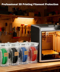Filament Storage Box 4 Pack 4.0L Waterproof Dust Proof Container For 3D Printing Filament With Desiccant And Label DIY Dry Box Upgrade Accessories Included beside 3D printer