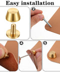 Gold Brass Nailhead Studs For Leather Purses, Heavy Duty Screw Back Purse Feet Hardware, assembly instructions with installation steps.