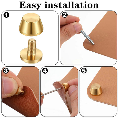 Gold Brass Nailhead Studs For Leather Purses, Heavy Duty Screw Back Purse Feet Hardware, assembly instructions with installation steps.