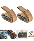 Heavy Duty Luggage Straps Set 2 Pack With Quick Release Buckles, adjustable khaki belts in use on various luggage and gear