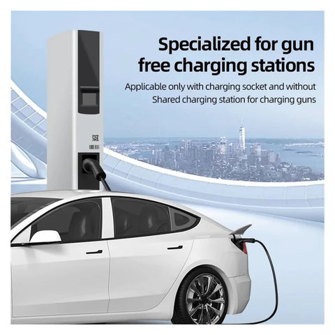Plug And Play Type 2 To Type 2 Ev Charging Cable 32 Amp 3 Phase 22 Kw 5 Meter Top Shelf Electric Vehicle Cord connected to a car at charging station.