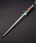 Hand Forged Short Sword With Sharp Tanto Blade, Custom Handmade Katana Steel Blade In D2 Steel, displayed on black background