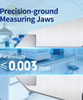 Close-up of precision-ground measuring jaws of Six Inch Absolute Origin Digital Caliper In Stainless Steel, IP67 Water And Dust Resistant