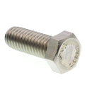 Hex bolt side view, stainless steel, 3/8-16 x 1 in, Grade 304.