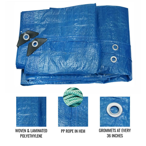 Blue 8x10 Foot Heavy Duty Waterproof Tarps Pack Of 4 For Camping And Outdoor Projects, 5 Mil Thick Poly Tarp Details