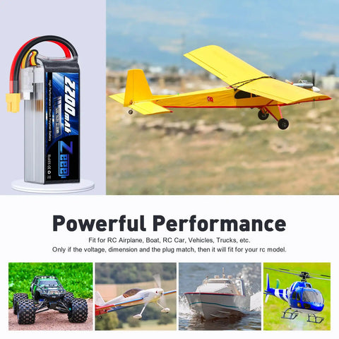 Graphene 4S LiPo Battery 14.8V 2200mAh 120C With XT60 Plug shown with RC model vehicles, plane in flight