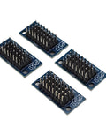 Four 8x4 I2C Bus Breakout Boards With LED And Pull Up Resistors, 4 Pack Jumpers Ready, No Active Electronics, blue PCBs on white background.