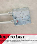 Top Rated 15 Pack Snap In Metal Clad Cable Connectors With 3/8 Inch Cable Grip And 1/2 Inch Knockouts installed on a metal box.
