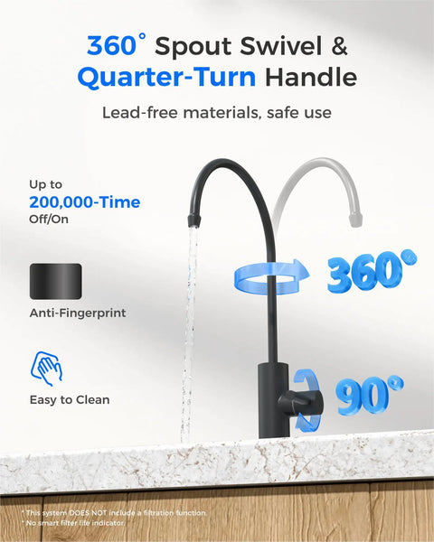 360° spout swivel of Black Reverse Osmosis Kitchen Sink Faucet For Under Counter Water Filtration Systems Nsf Certified Lead Free.