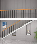 Tough As Nails Heavy Duty Wrought Iron Railing Spindles For Indoor Stairs And Decks, black balusters on a modern staircase.