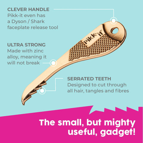 Vacuum Hair Brush Cleaner Tool For Pet And Human Hair Removal, Easy Peasy Rake Comb with zinc alloy handle and serrated teeth.