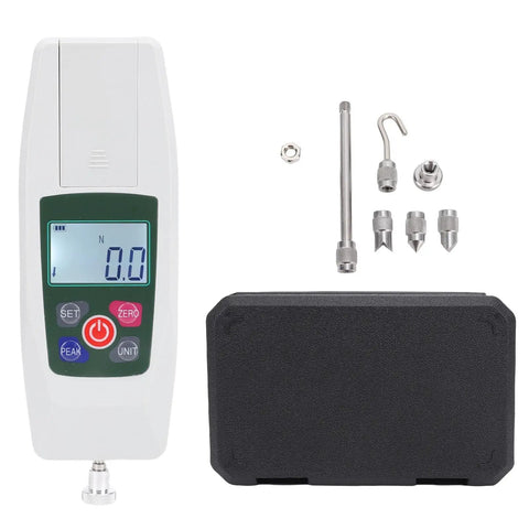 Digital Push Pull Force Meter 5N Portable Handheld Gauge With Backlit LCD Auto Power Off Six Test Heads For Lab Workshop On The Go Measurement And Quality Control, with case