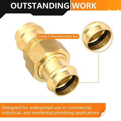 No Sweat Copper Press Union Coupling Heavy Duty Lead Free Brass Plumbing Fitting with O Ring watertight seal for reliable connections.