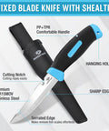 Fixed blade knife with sheath from 6 Piece Fishing Tools Kit With Pliers Fillet Knife Fish Lip Gripper Hook Remover Digital Fish Scale Line Snips.