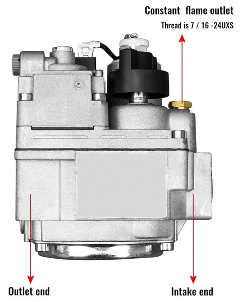 Gas Valve 720000 BTU H High Flow Furnace Valve Replacement for 700 Series, front view showing outlet and intake ends