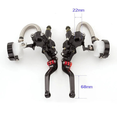 Seven Eighths Inch CNC Master Cylinder Dual Hydraulic Brake And Clutch Lever Kit With Reservoir Pump For 125cc To 500cc Motorcycles Sport Bikes Street Bikes And Scooters