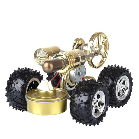Car Kit With Alcohol Lamp Power Featuring Stirling Engine Tech, Metal Hot Air Car Model For Hands On Science, Thermodynamics STEM Project Toy For Teens And Adults, Real Power Generation And Movement, gold metal 4-wheel model
