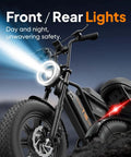 Beastly 1000W Peak Motor Fat Tire Electric Bike For Adults And Teens With 48V 13Ah Battery Up To 60 Mile Range featuring front and rear lights