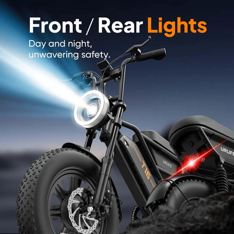 Beastly 1000W Peak Motor Fat Tire Electric Bike For Adults And Teens With 48V 13Ah Battery Up To 60 Mile Range featuring front and rear lights