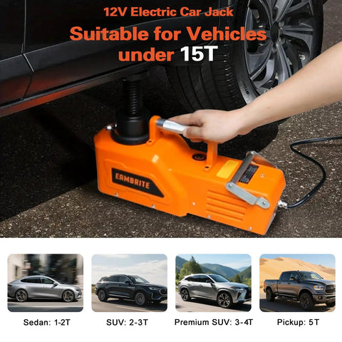 Beefed Up Heavy Duty 15 Ton Electric Car Floor Jack With LED Light 12V DC Power For SUV RV Truck Van Sedan 33000 Lbs Lift 8 To 20.2 Inch Range Self Lock Safety Valve Cigarette Lighter Powered