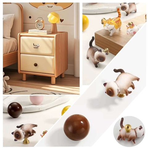 Cute Cat And Ball Drawer Knob Set For Cabinets And Drawers With 22mm Mounting Screws And 45mm Shearable Screws