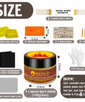 Wood Burn Paste Kit 4 Oz Gel For Easy DIY Wood Burning In Minutes with tools, gel jar, marker, squeegee, sandpaper, and gloves.