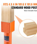 VEVOR screw jack post for 4x4 wood post with orange steel base; adjustable height 13.2–18.7 in
