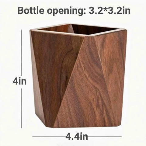 Walnut Diamond Shaped Wooden Pencil Holder Desk Cup With Big Capacity And Smooth Wax Finish Built Tough From Solid Wood