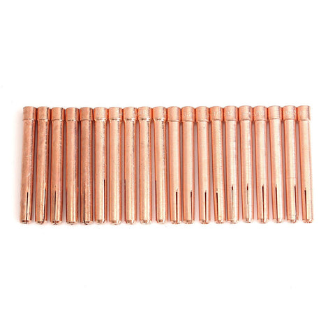 Copper collets from TIG Welding Torches Gas Lens Kit 58 Piece Set With Back Cups, Collets, Collet Bodies, Alumina Gas Cups And Nozzles.