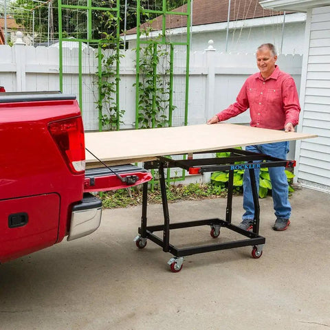 Material Mate Panel Cart and Saw Stand Mobile Base With 4 Inch Casters For Easy Roll Mobility Rolling 4x8 Sheets Like Plywood and Drywall To Your Table Saw Mobile Woodworking Workbench With A Rigid Steel Frame