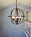 Vintage 5 Globe Pendant Light With Dope Adjustable Chain Metal Flush Mount Chandelier In Matte Black for stairwell view