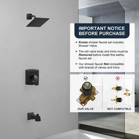 Heavy Duty Matte Black Tub Shower Faucet Set With Constant Temperature Valve And 8 Inch Adjustable Rain Shower Head Built Tight To Run Slick Under Low Water For A Smooth Spa Like Bath Upgrade Any Day