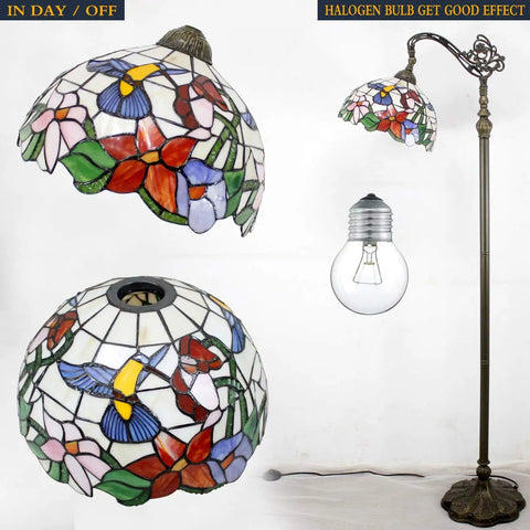 Cream Amber Hummingbird Stained Glass Lampshade Replacement 12 By 12 By 6 Inch With 1 5/8 Inch Fitter Opening on floor lamp