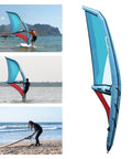Inflatable Sail For Wing Foil Boards, 360 Degree Rotatable Base, 45.2ft2 Sail Area, PVC Wing Shaped Board Gear on the beach.