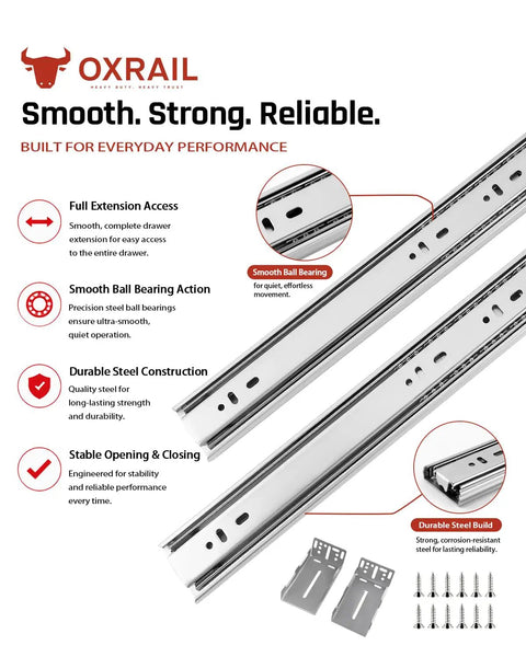 Soft Close Drawer Slides 22 Inch Full Extension Side Mount 5 Pack With Ball Bearing Rails And Mounting Brackets, durable steel