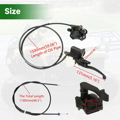 Rear Hydraulic Disc Brake Master Cylinder Caliper Kit For ATV Quad 110cc 125cc 4 Stroke showing measurements and components
