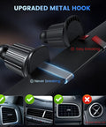 Image showing upgraded metal hook design for 3 In 1 Car Phone Mount Charger With 15W Wireless Fast Charge, LED Ambient Light.