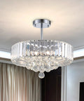 Raindrop Crystal Chandelier With Five Lights, Round Pendant Ceiling Light That Pops in polished chrome, living room view