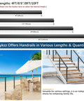 Heavy Duty 10 Ft Black Aluminum Handrails 4 Pack Slick Rectangular Flat Top Rails For Deck Stairs And Cable Railing Systems Weatherproof on display with lengths.