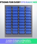 Front view of 40 Drawers Bolt And Nut Tool Storage Cabinet With 200 Dividers And 80 Label Slots, alloy steel, for workshop use.
