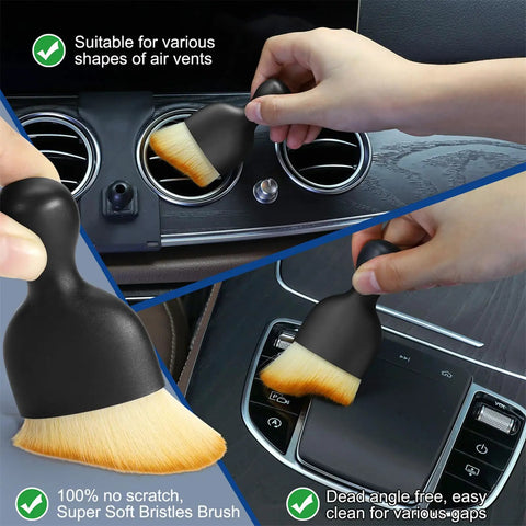 Soft bristle brush cleaning car vent and dashboard for Car Interior Duster Kit With Detail Brush And Cleaning Gel For Fast Dust Removal From Vents