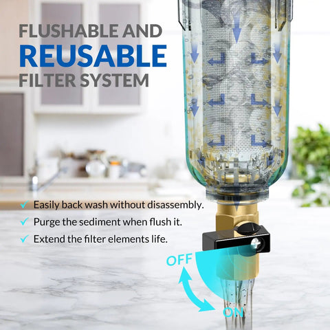 Whole House Spin Down Sediment Filter, No Hassle Reusable Pre Filter With Siliphos, Easy Install, 1 Inch MNPT, BPA Free