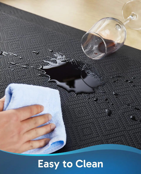 Cleaning liquid spill on Anti Fatigue Kitchen Mat 0.75 Inch Thick Cushioned Floor Mat 17x24 Waterproof Non Slip Ridged Bottom