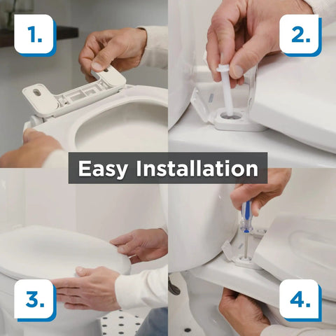 White Soft Close Elongated Toilet Seat With Sturdy Adjustable Bolts For Snug Bowl Fit Quiet Slow Closing Lid Smooth Glide Design That Kicks Loud Slamming To The Curb