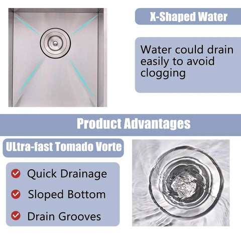 Stainless Steel Bar Sink Drop In 15 By 20 Inch Topmount Single Bowl Workstation Kitchen Sink For RV Office Laundry Wet Bar Outdoor Yard Built Tough 16 Gauge 3mm Rim with X-shaped drainage and sloped bottom