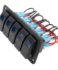 5-gang 12-24V LED Backlit Rocker Switch Panel Kit with Aluminum Dash Mount Prewired for Boats Cars UTVs RVs and Marine Lighting