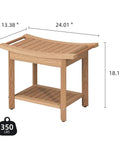 Poly Lumber Shower Bench With Handles And Storage Shelf Water Resistant No Slip Shower Seat Large Bath Chair Spa Stool For Bathroom 24 By 13 Inches Teak showing dimensions and weight capacity 350 lbs